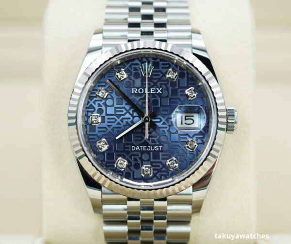 Rolex 126234 DATEJUST 36 FLUTED BEZEL BLUE DIAMOND DIAL JUBILEE BAND FULL SET