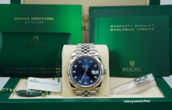 Rolex 126334 DATEJUST 41 FLUTED BEZEL BLUE DIAMOND DIAL JUBILEE BAND FULL SET - Image 2