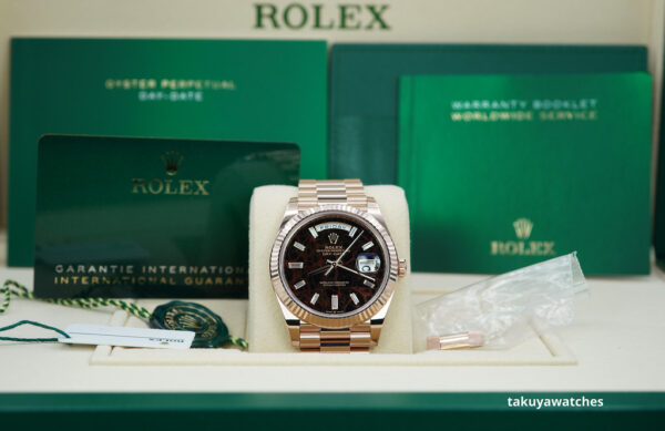 Rolex 228235 DAY DATE 40 ROSE GOLD EISENKIESEL BAGUETTE DIAMOND DIAL 2022 FULL SET - Image 2