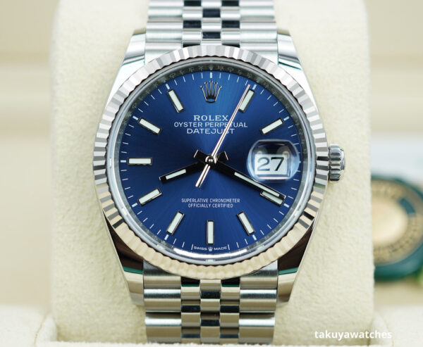 Rolex 126234 DATEJUST 36 FLUTED BEZEL BLUE DIAL JUBILEE BAND 2023 FULL SET