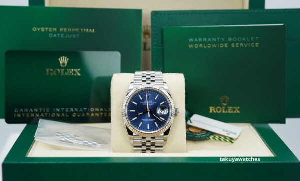 Rolex 126234 DATEJUST 36 FLUTED BEZEL BLUE DIAL JUBILEE BAND 2023 FULL SET - Image 2