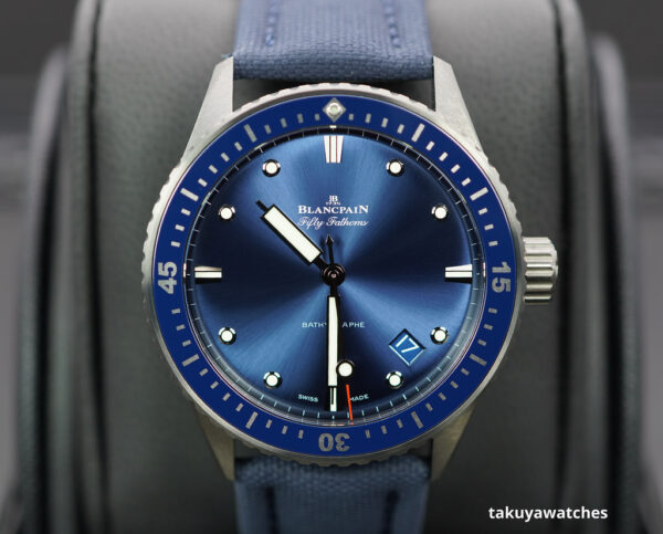 Blancpain FIFTY FATHOMS BATHYSCAPHE GREY CERAMIC BLUE DIAL BLUE BEZEL 2023 FULL SET