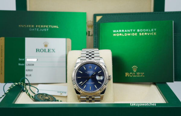 Rolex 126334 DATEJUST 41 FLUTED BEZEL BLUE STICK DIAL JUBILEE COMPLETE SET - Image 2
