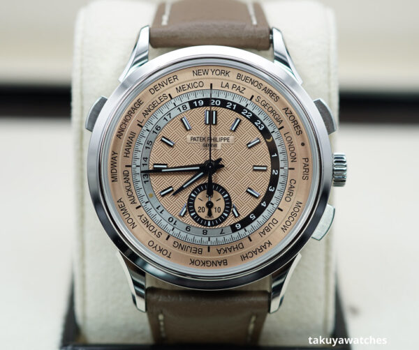 Patek PHILIPPE 5935A STAINLESS STEEL WORLD TIME CHRONOGRAPH SALMON DIAL 2023 FULL SET