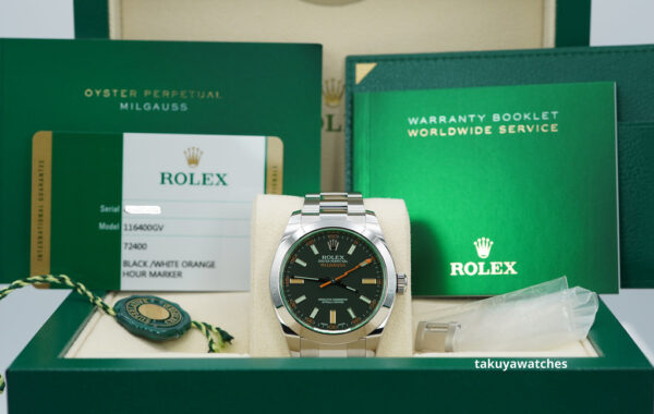 Rolex 116400GV MILGAUSS GREEN CRYSTAL BLACK DIAL 2019 FULL SET - Image 2