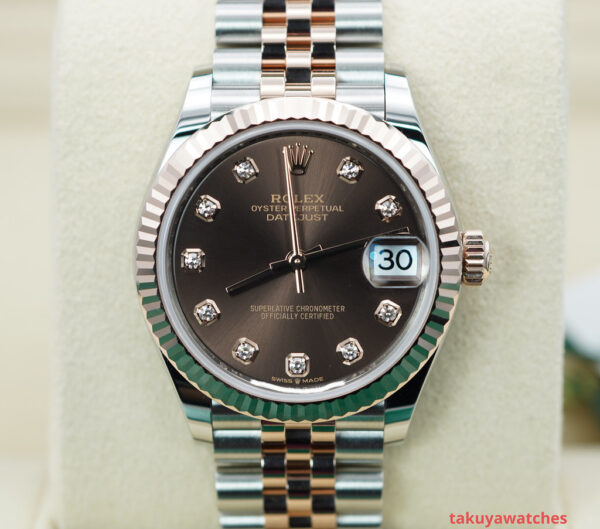 BRAND NEW Rolex 278271 DATEJUST 31 ROSE GOLD STEEL CHOCOLATE DIAMONDS DIAL FULL SET