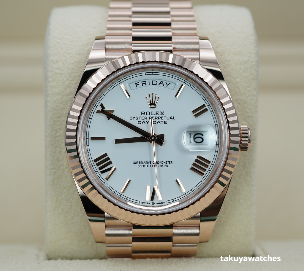 Rolex 228235 DAY DATE 40 18K ROSE GOLD WHITE ROMAN DIAL 2023 WARRANTY FULL SET Takuya Watches