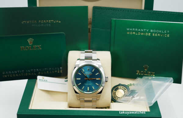 NEW Rolex 116400GV MILGAUSS GREEN CRYSTAL Z BLUE DIAL 2023 WARRANTY SET - Image 2