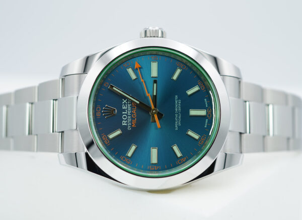 NEW Rolex 116400GV MILGAUSS GREEN CRYSTAL Z BLUE DIAL 2023 WARRANTY SET - Image 10