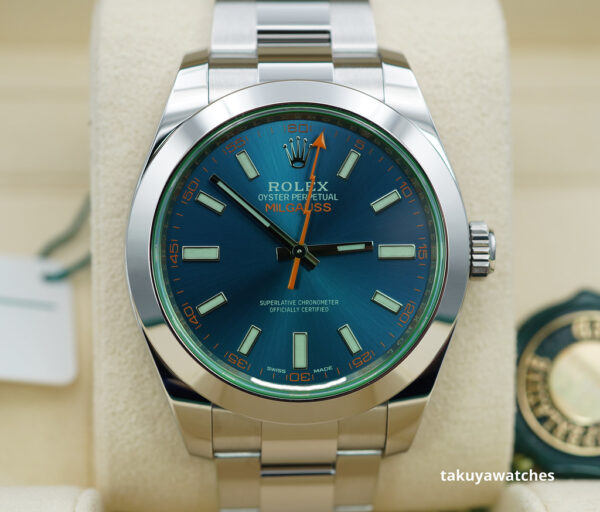 NEW Rolex 116400GV MILGAUSS GREEN CRYSTAL Z BLUE DIAL 2023 WARRANTY SET