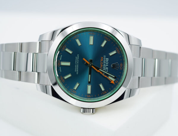 NEW Rolex 116400GV MILGAUSS GREEN CRYSTAL Z BLUE DIAL 2023 WARRANTY SET - Image 9