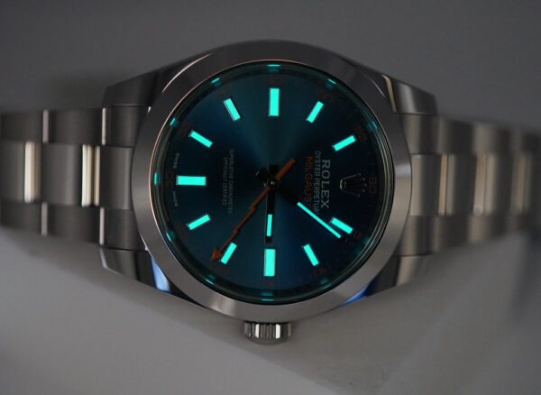 NEW Rolex 116400GV MILGAUSS GREEN CRYSTAL Z BLUE DIAL 2023 WARRANTY SET - Image 11