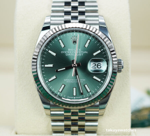 BRAND NEW Rolex 126234 DATEJUST 36 FLUTED BEZEL MINT GREEN DIAL JUBILEE 2024 FULL SET