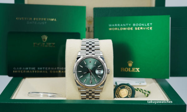 BRAND NEW Rolex 126234 DATEJUST 36 FLUTED BEZEL MINT GREEN DIAL JUBILEE 2024 FULL SET - Image 2