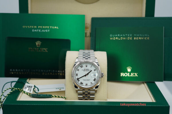 Rolex 126234 DATEJUST 36 FLUTED BEZEL WHITE ROMAN DIAL JUBILEE 2023 FULL SET - Image 2