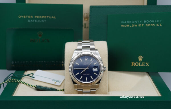 Rolex 126334 DATEJUST 41 FLUTED BEZEL BLUE STICK DIAL OYSTER 2024 COMPLETE SET - Image 2