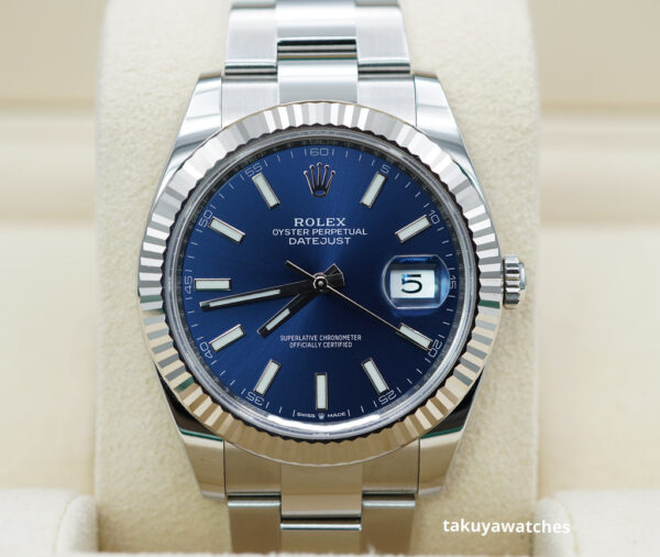 Rolex 126334 DATEJUST 41 FLUTED BEZEL BLUE STICK DIAL OYSTER 2024 COMPLETE SET