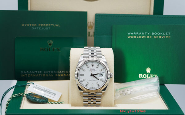 Rolex 126334 DATEJUST 41 FLUTED BEZEL WHITE STICK DIAL JUBILEE BAND FULL SET - Image 2