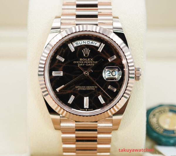 BRAND NEW Rolex 228235 DAY DATE 40 ROSE GOLD EISENKIESEL BAGUETTE DIAMOND DIAL 2024 FULL SET