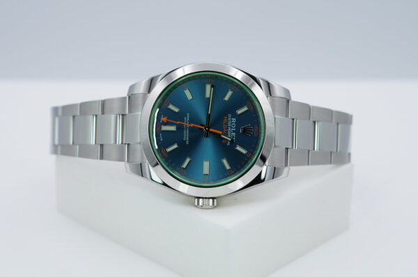 Rolex 116400GV MILGAUSS GREEN CRYSTAL Z BLUE DIAL 2019 FULL SET - Image 9