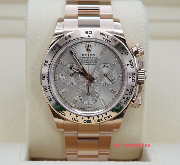 Rolex 116505 DAYTONA ROSE GOLD SUNDUST BAGUETTE DIAMONDS DIAL 2022 FULL SET