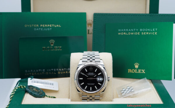 Rolex 126334 DATEJUST 41 FLUTED BEZEL BLACK STICK DIAL JUBILEE 2023 FULL SET - Image 2