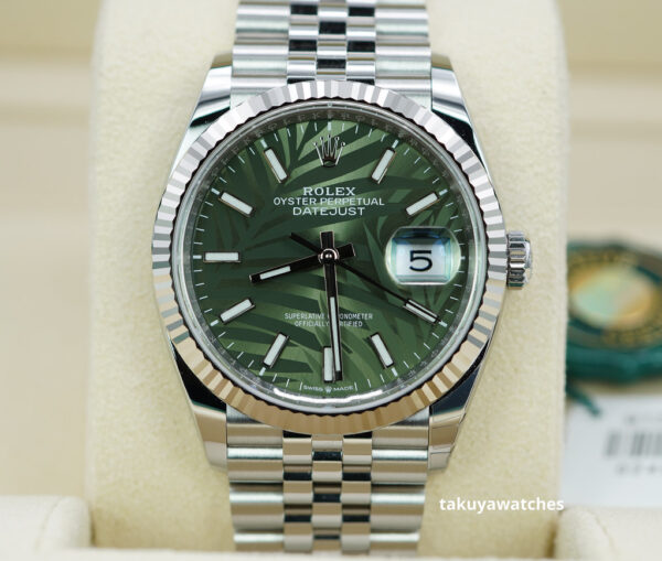 NEW Rolex 126234 DATEJUST GREEN PALM DIAL JUBILEE BAND 2021 FULL SET