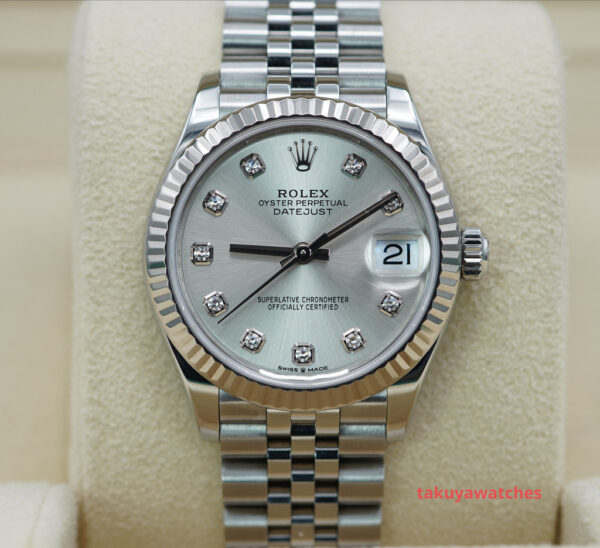Rolex 278274 DATEJUST 31 FLUTED BEZEL SILVER DIAMOND DIAL JUBILEE 2022 FULL SET