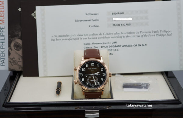 Patek PHILIPPE 5524R 18K ROSE GOLD CALATRAVA PILOT TRAVEL TIME 2022 FULL SET - Image 2