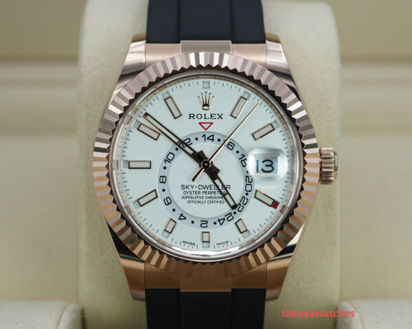 Rolex 326235 SKY-DWELLER 18K ROSE GOLD WHITE DIAL OYSTERFLEX 2023 FULL SET