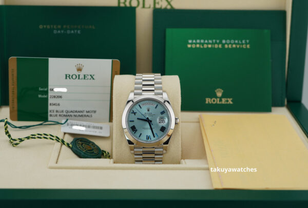 Rolex 228206 DAY DATE PLATINUM ICE BLUE QUADRANT ROMAN DIAL 40MM COMPLETE SET - Image 2