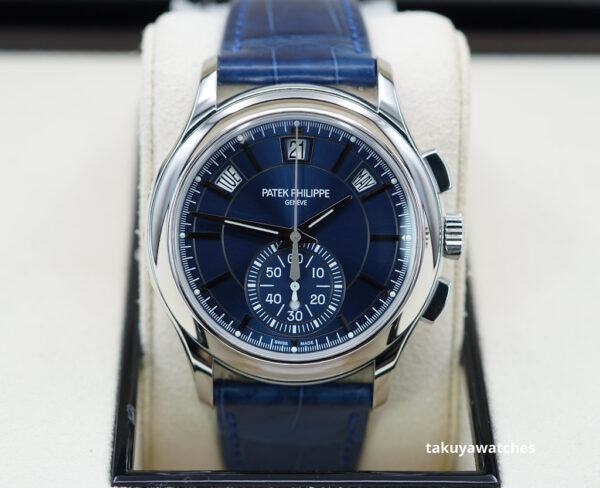 Patek PHILIPPE 5905P PLATINUM ANNUAL CALENDAR CHRONOGRAPH BLUE DIAL FULL SET