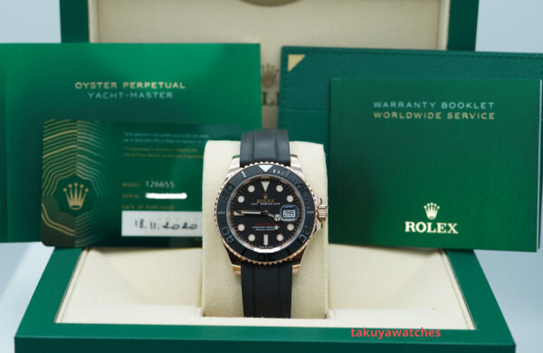 Rolex 126655 YACHTMASTER EVEROSE GOLD OYSTERFLEX 40MM 2020 WARRANTY FULL SET - Image 2