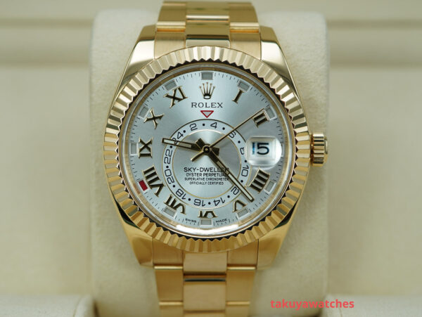 Rolex 326938 SKY-DWELLER 18K YELLOW GOLD SILVER ROMAN DIAL FULL SET