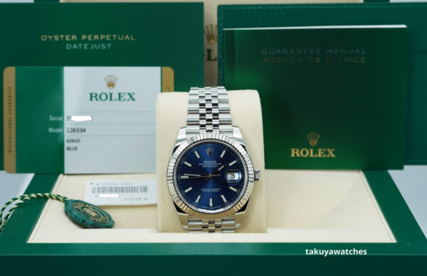 Rolex 126334 DATEJUST 41 FLUTED BEZEL BLUE STICK DIAL JUBILEE COMPLETE SET - Image 2