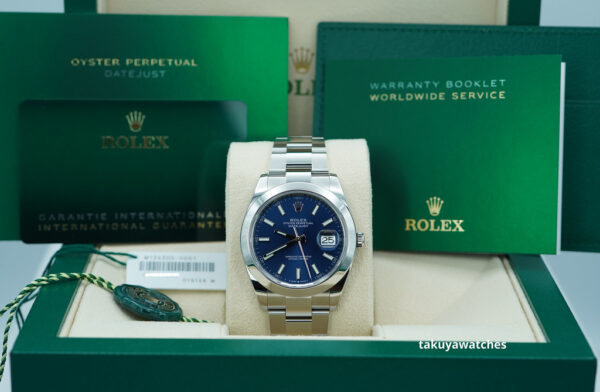 Rolex 126300 DATEJUST 41 BLUE STICK DIAL OYSTER BAND 2024 WARRANTY FULL SET - Image 2
