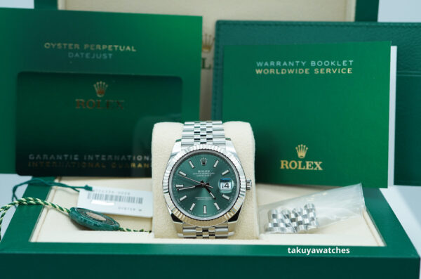 BRAND NEW Rolex 126334 DATEJUST 41 FLUTED BEZEL MINT GREEN DIAL JUBILEE 2024 FULL SET - Image 2