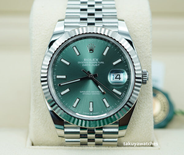 BRAND NEW Rolex 126334 DATEJUST 41 FLUTED BEZEL MINT GREEN DIAL JUBILEE 2024 FULL SET
