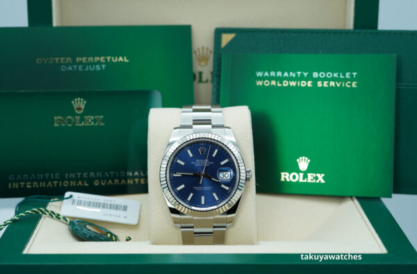 Rolex 126334 DATEJUST 41 FLUTED BEZEL BLUE STICK DIAL OYSTER BAND COMPLETE SET - Image 2