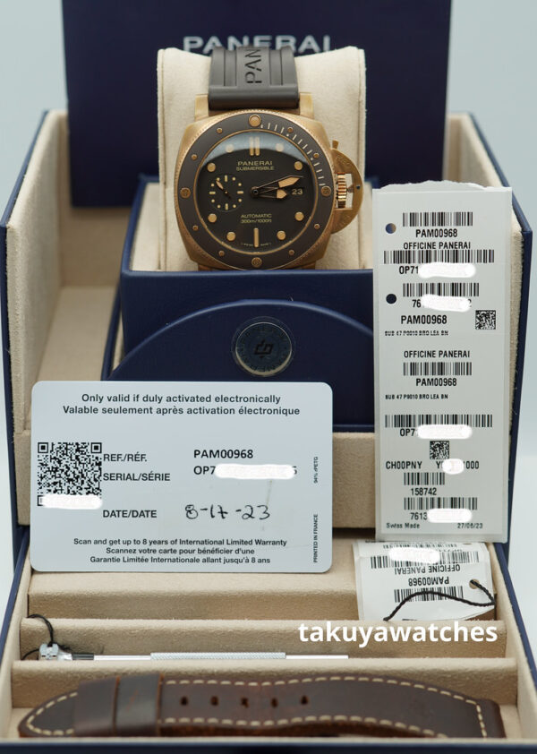 Panerai PAM 968 SUBMERSIBLE BRONZO 3 DAYS 47MM 2023 WARRANTY COMPLETE SET - Image 2
