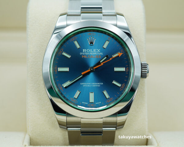 Rolex 116400GV MILGAUSS GREEN CRYSTAL Z BLUE DIAL 2019 COMPLETE SET