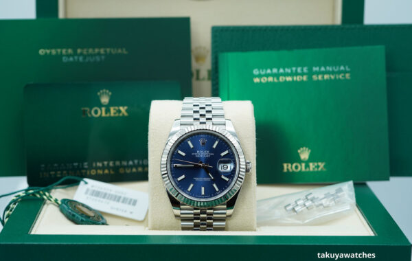 Rolex 126334 DATEJUST 41 FLUTED BEZEL BLUE STICK DIAL JUBILEE WARRANTY FULL SET - Image 2