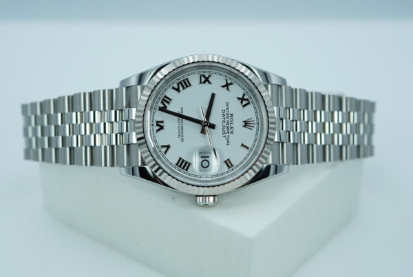 Rolex 126234 DATEJUST 36 FLUTED BEZEL WHITE ROMAN DIAL JUBILEE 2024 FULL SET - Image 8