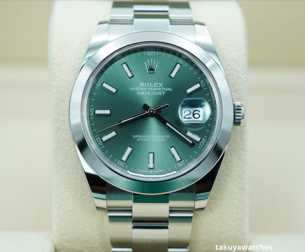 Rolex 126300 DATEJUST 41 MINT GREEN DIAL OYSTER BAND 2023 WARRANTY FULL SET
