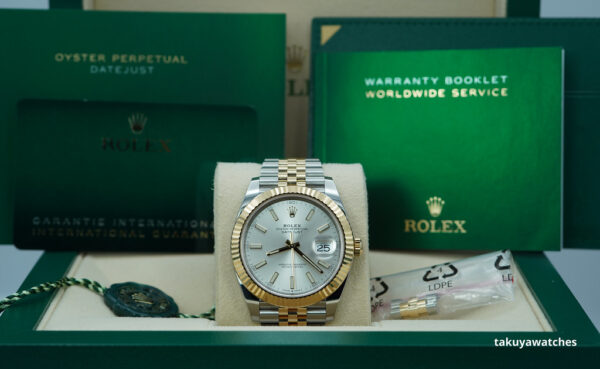 Rolex 126333 DATEJUST 41 YELLOW GOLD STEEL SILVER DIAL JUBILEE 2021 WARRANTY - Image 2