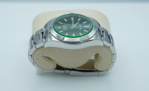 Rolex 116400GV MILGAUSS GREEN CRYSTAL BLACK DIAL 2021 WARRANTY FULL SET - Image 4