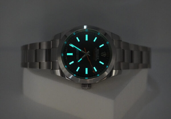 Rolex 116400GV MILGAUSS GREEN CRYSTAL BLACK DIAL 2021 WARRANTY FULL SET - Image 11