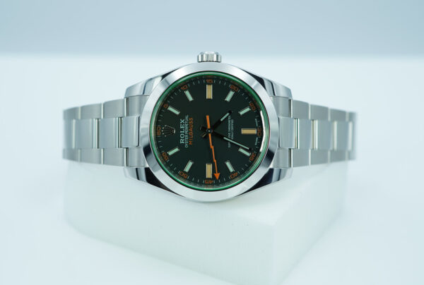 Rolex 116400GV MILGAUSS GREEN CRYSTAL BLACK DIAL 2021 WARRANTY FULL SET - Image 10