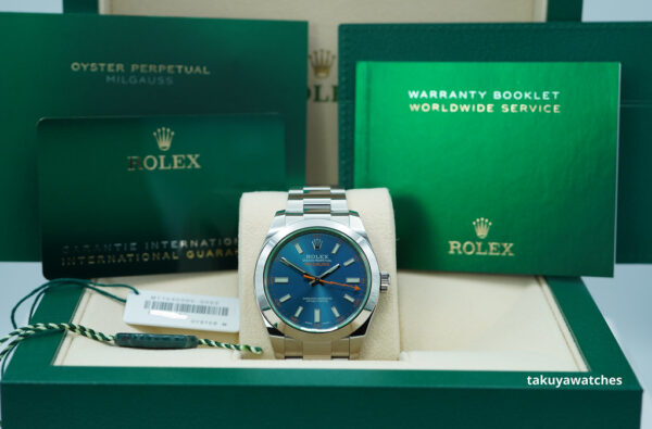 Rolex 116400GV MILGAUSS GREEN CRYSTAL Z BLUE DIAL 2021 COMPLETE SET - Image 2