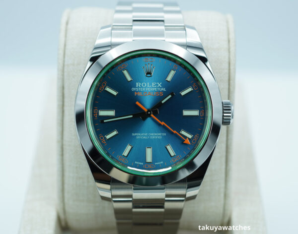 Rolex 116400GV MILGAUSS GREEN CRYSTAL Z BLUE DIAL 2021 COMPLETE SET